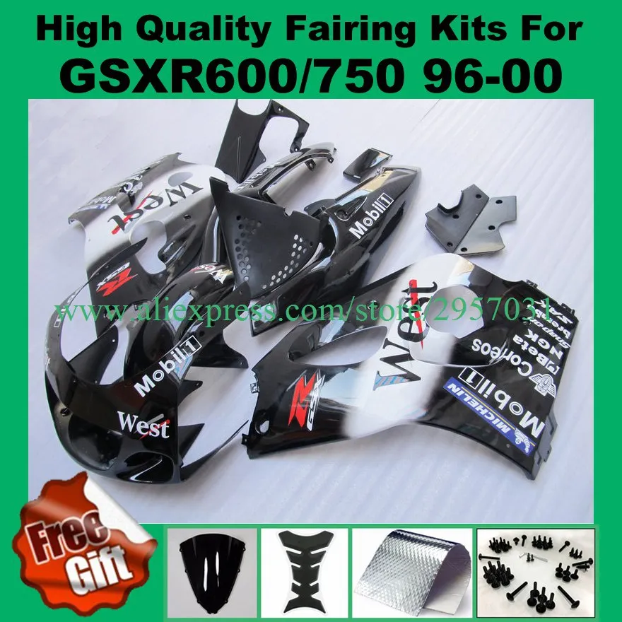 

9Gifts, Fairings for SUZUKI GSXR600 GSXR750 1996 1997 1998 1999 2000 GSXR 600 750 96 97 98 99 00 Black white fairing kit WEST