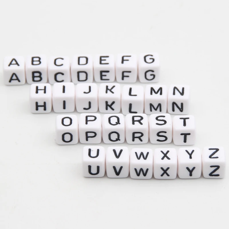 

Acrylic Letter Beads 550Pcs "A-Z" Alphabet Letter Cubic Beads White 10x10mm Baby Teether Necklace&Pacifier Clip Spacer