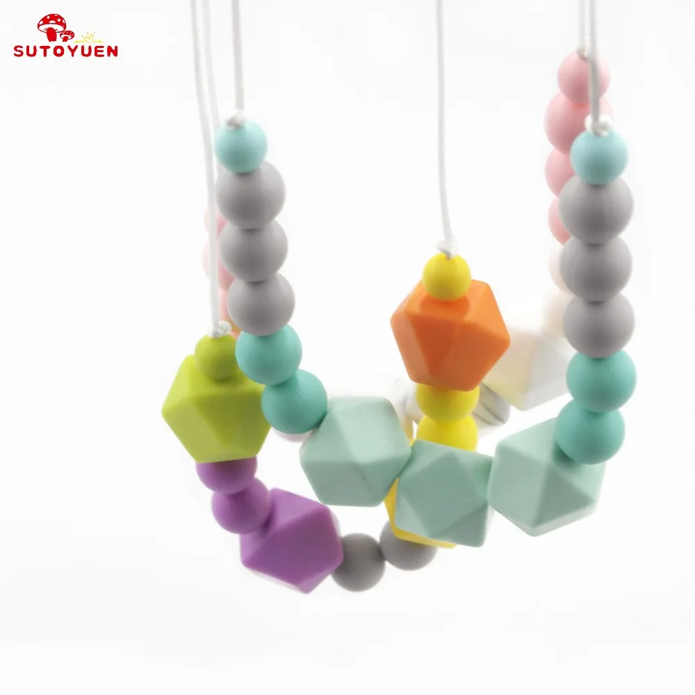 

Sutoyuen 1pcs BPA Free Food Grade Silicone Necklace Baby Chew Teething Necklace Jewelry Pacifier Chewable Teether for Mom Wear
