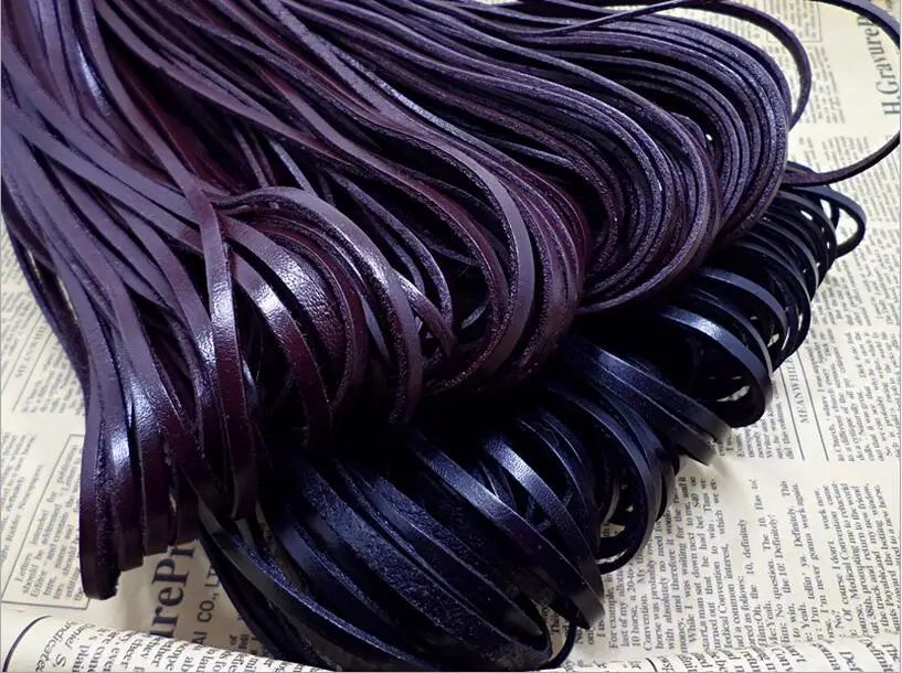 5 м/лот 4 мм ширина черный/коричневый плоский шнур из натуральной коровьей