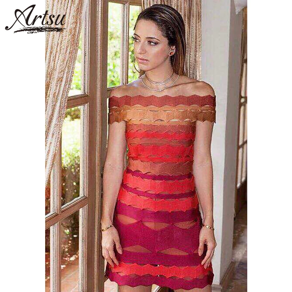 Арцу Красочные Лоскутная Slash шеи Мини женское платье Повседневное 2018 Мода от