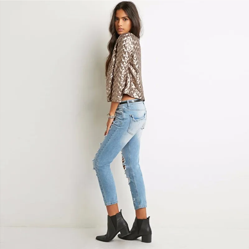 Женская куртка с золотистыми блестками Весенняя верхняя одежда рукавом три