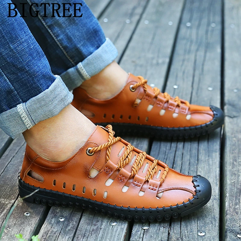 Sandals Man Casual Shoes Outdoor Designer Men Leather Genuine Beach Brand Fashion 2022 | Обувь