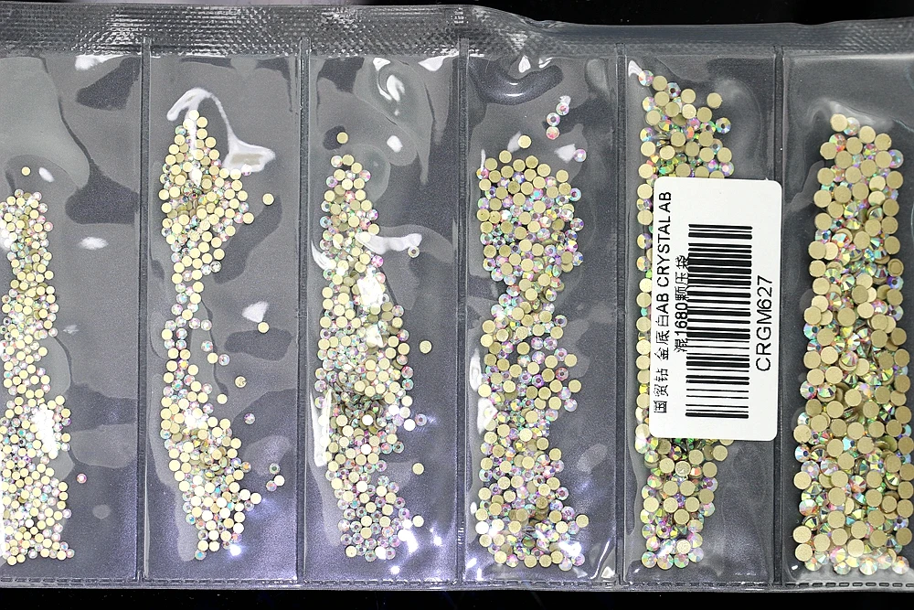 Crystal AB Gold Foil Стразы для ногтей, 24 цвета, SS3-SS10, маленькие размеры, стеклянные стразы для ногтей, 3D украшение для ногтей, драгоценные камни, низкая стоимость доставки, оптом - Цвет: Crystal AB Gold Foil