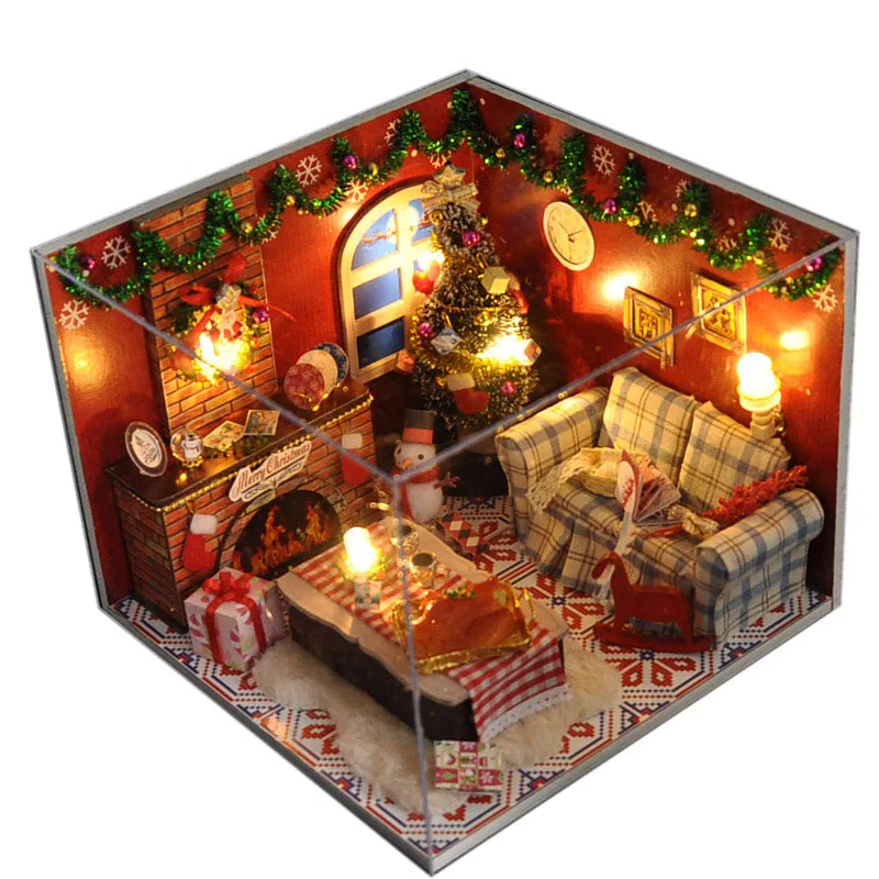 

Christmas Gift Diy Wooden Doll House With Furniture&Light &Dust Cover Miniature Dolls for Houe 3D Puzzle DollHouse Toy Gifts