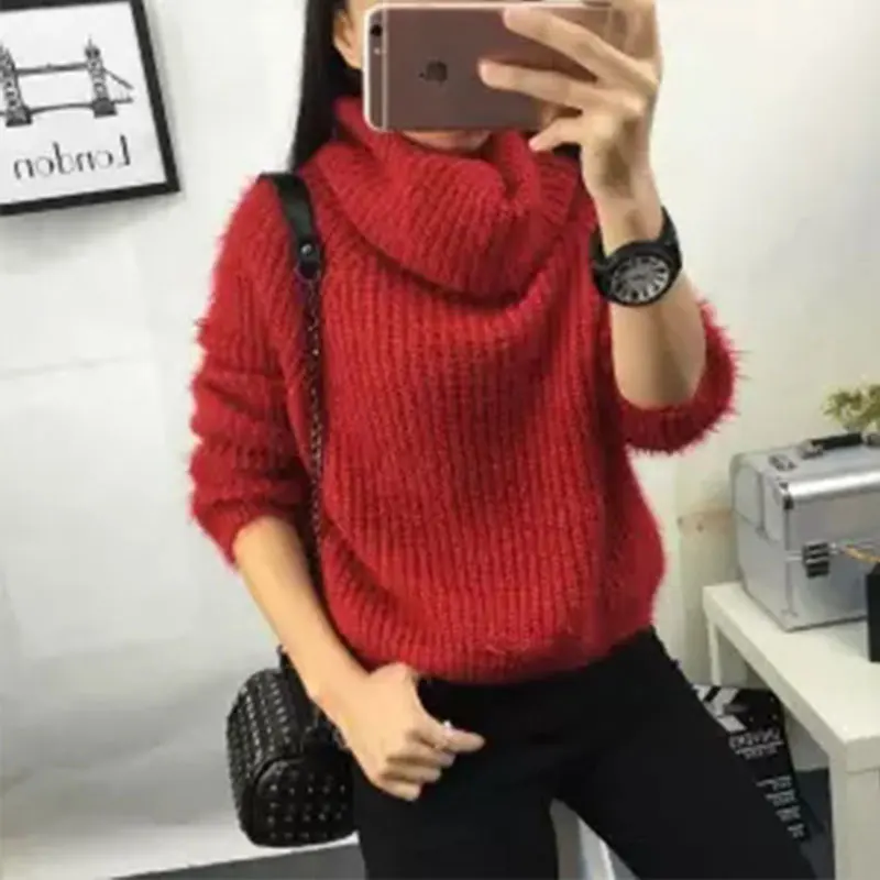 Wine red Сексуальный Толстый Пуловер с вырезом лодочкой, свитер для женщин, Осень-зима, джемпер из мягкого мохера, Женский Уличная одежда, Топ Hiver 007 - Цвет: Wine red