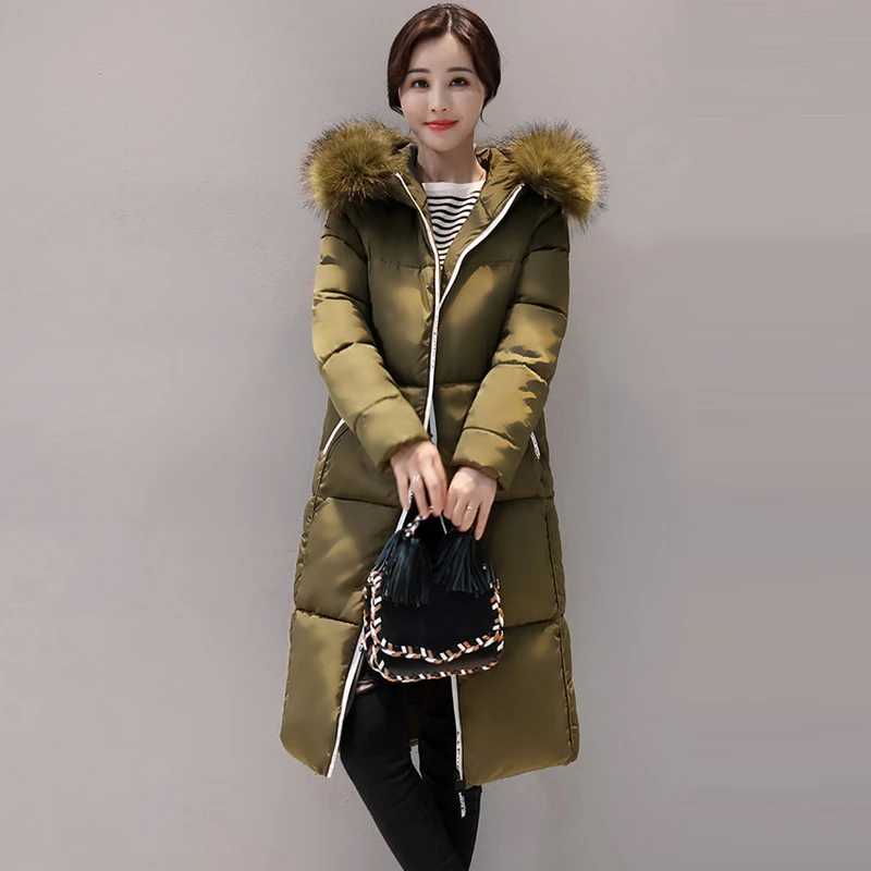 Осень 2017 г. и зима Женская куртка парка верхняя одежда теплая с большой меховой