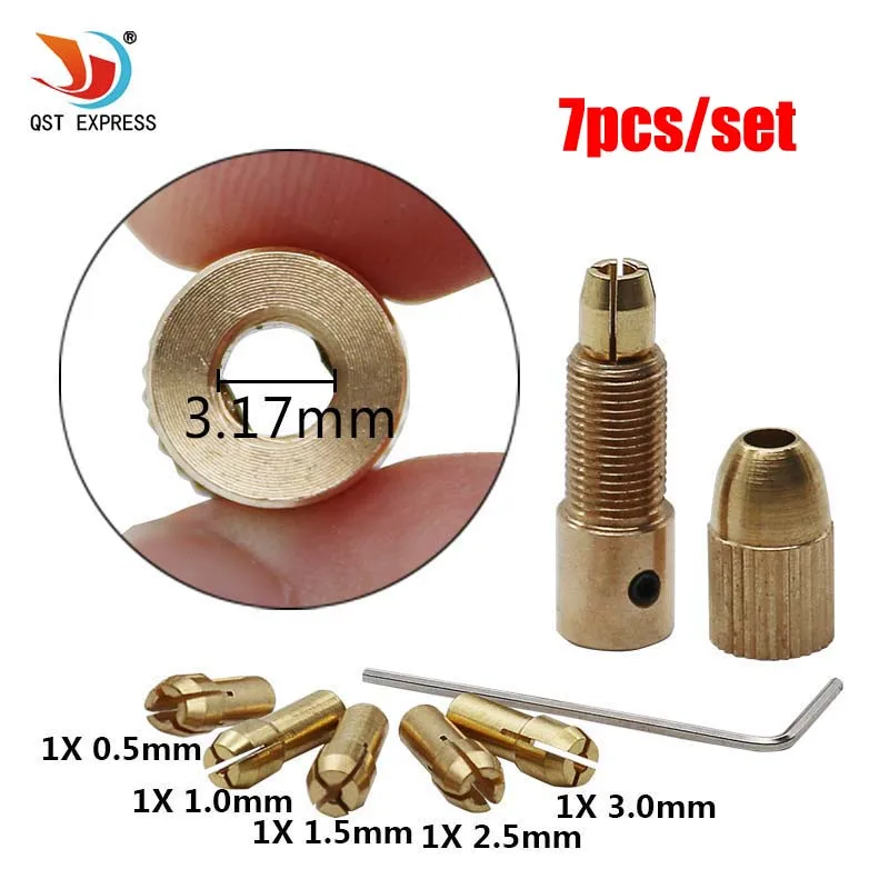 

QSTEXPRESS High Quality Best Price 5pcs/Set 0.5-3mm Small Electric Drill Bit Collet Micro Twist Drill Chuck Set