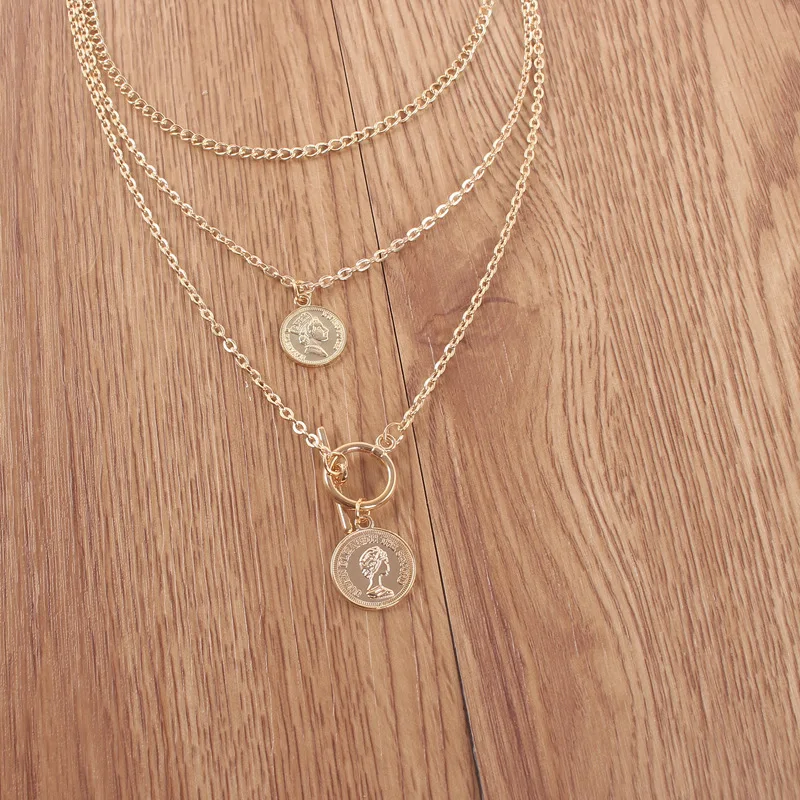 3 шт./компл. женское ожерелье в стиле ретро монета с портретом геометрическим