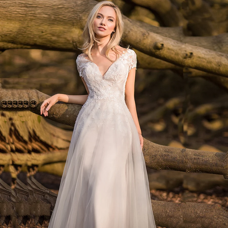 Романтические свадебные платья из тюля с глубоким v-образным вырезом Vestido De Noiva