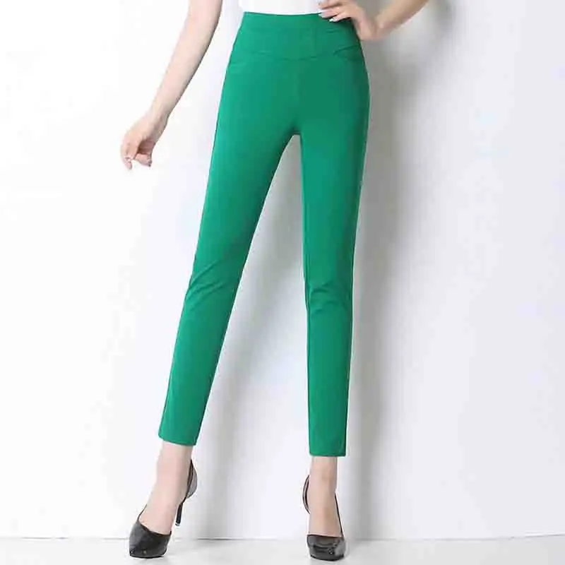 

Women pants 2019 Spring summer Plus size elastic Slim High waist Pencil pants lady Candy colors Office Casual Nine points pants