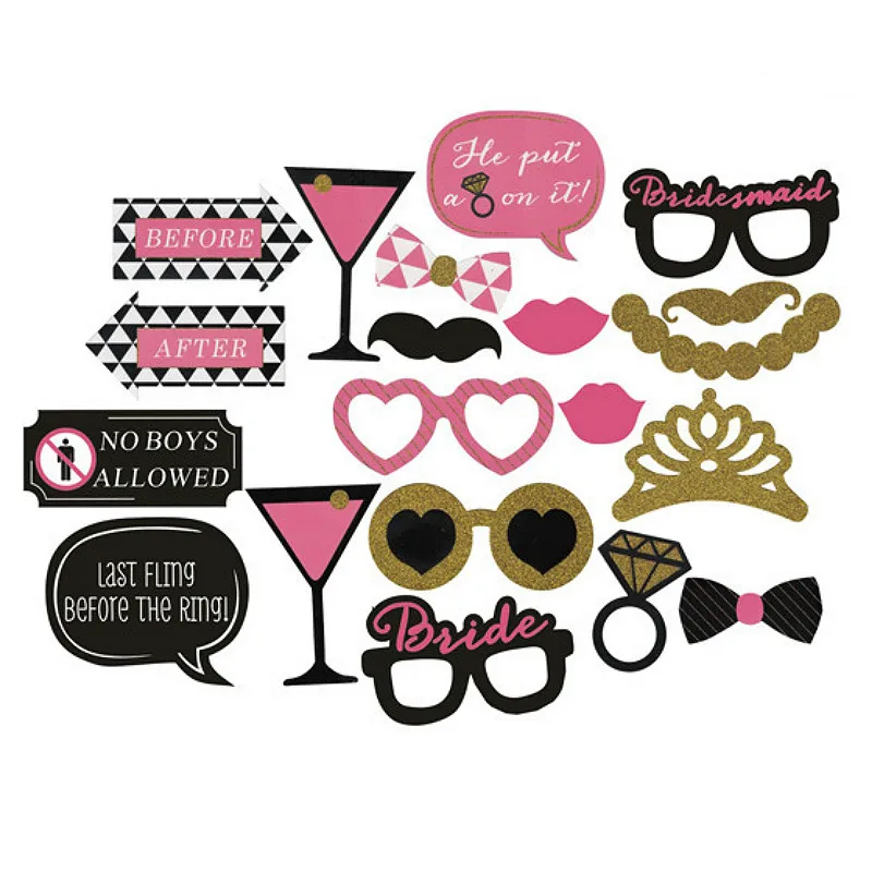 20pcs Photo props. Девичья лента для вечеринки, атласная Команда Невесты, воздушные шары для девичника, девичник, лента для вечеринки, баннер, свадебные украшения, принадлежности - Цвет: 20pcs Photo props.