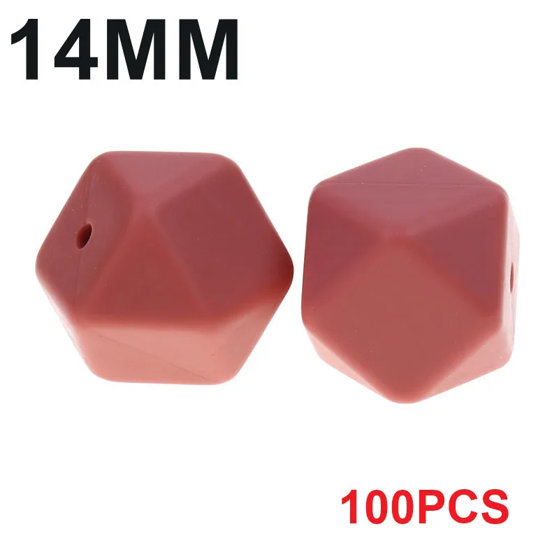 50 Maroon Fkisbox, Bpa бесплатно, 14 мм, 100 шт., силиконовые шестигранные бусины, детские жевательные прорезыватели, прорезыватели, ожерелье, соска, цепочка, сделай сам, подарок для малышей - Цвет: 50 Maroon