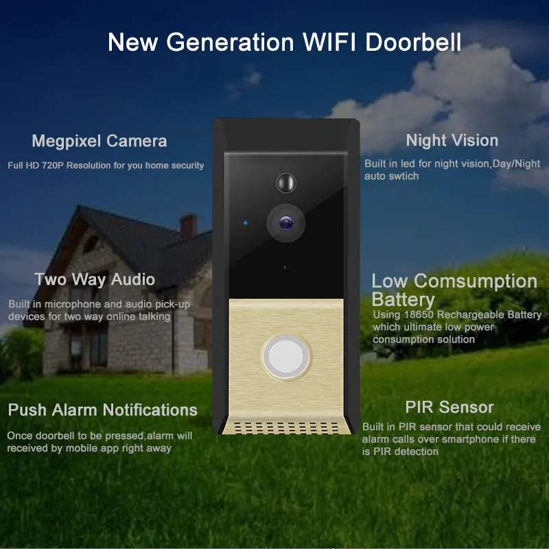 Хранитель Беспроводной видео телефон двери HD PIR WI FI дверной звонок 720 P IP Камера