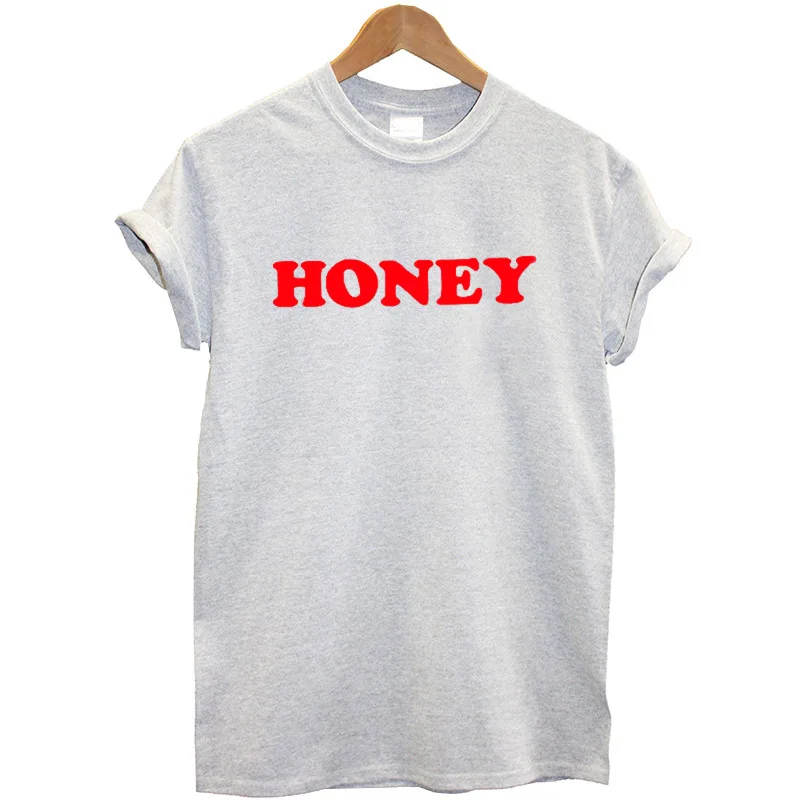 HONEY Letters Printed Tee Shirts 2018 Summer Fashion Round Neck T-Shirt Women Tops Black Female Harajuku T-Shirts | Женская одежда