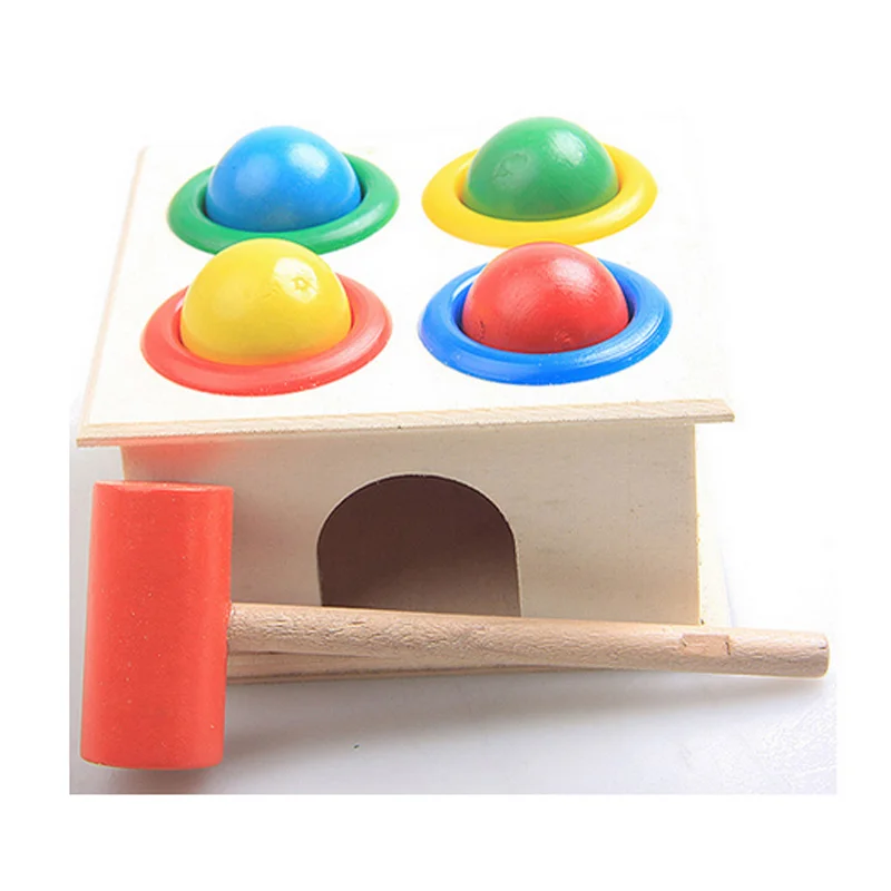 

Children Early Learning Educational Toys Baby Hammering Wooden Ball Hammer Box Geometric Blocks Kids Newborn Fun Playing Gifts Y
