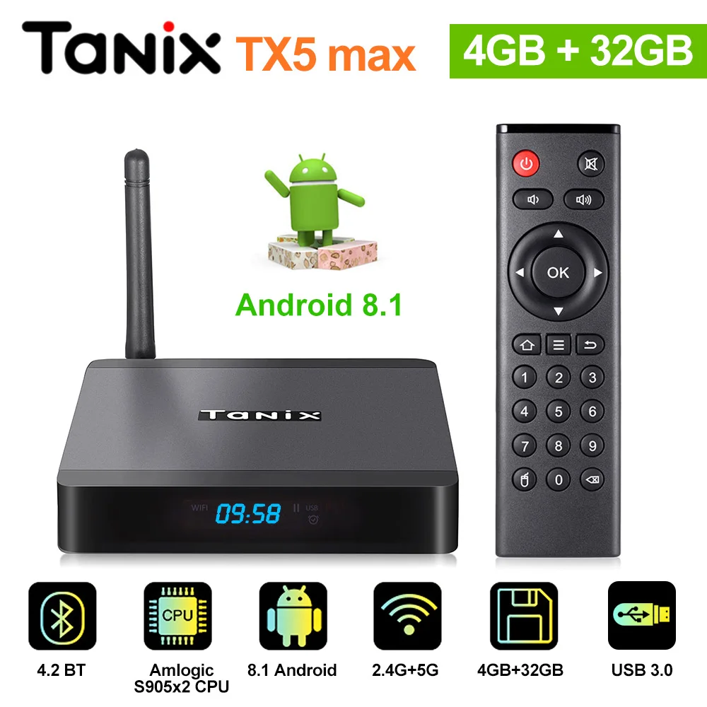 Tanix TX5 MAX LPDDR3 4 Гб Оперативная память 32 GB Встроенная Android 8 1 ТВ коробка 2 г/5G Wi Fi 1000 M LAN