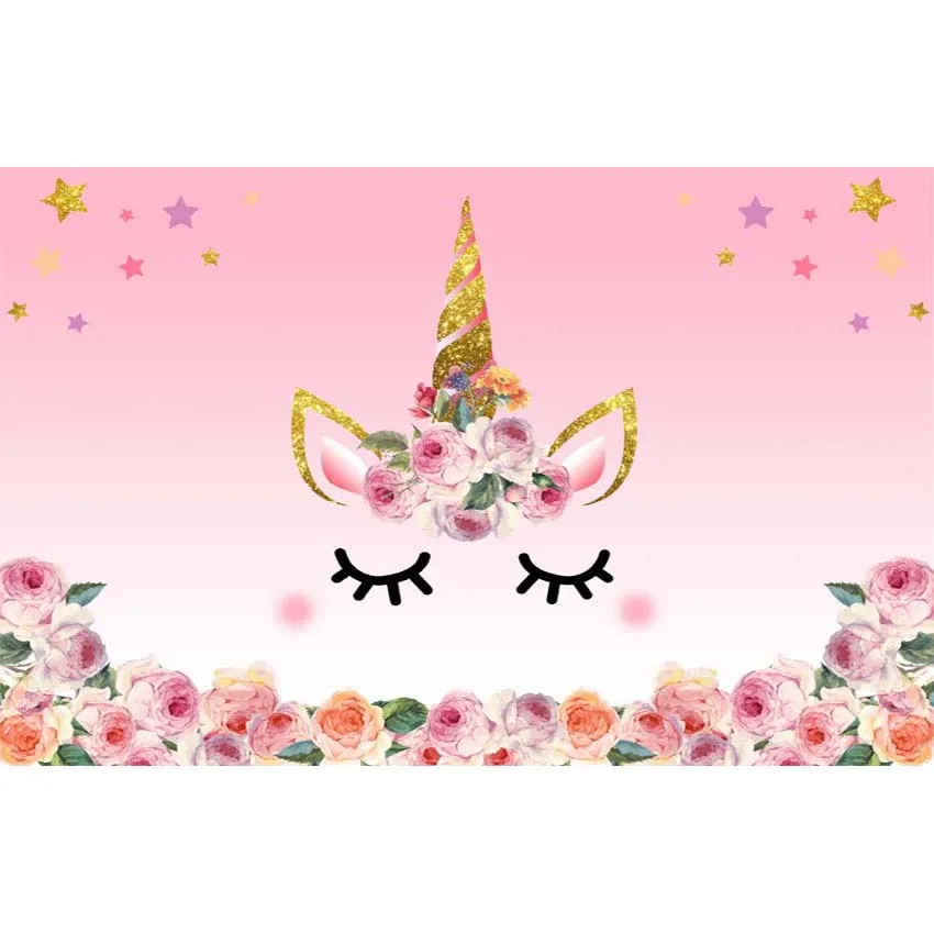 

Pink Gold Unicorn Party Happy Birthday Photo Background Photography Backdrops Quality Vinyl