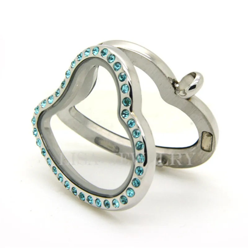 30 мм изогнутое зеркало сердечко серебряного цвета с украшением в виде синих