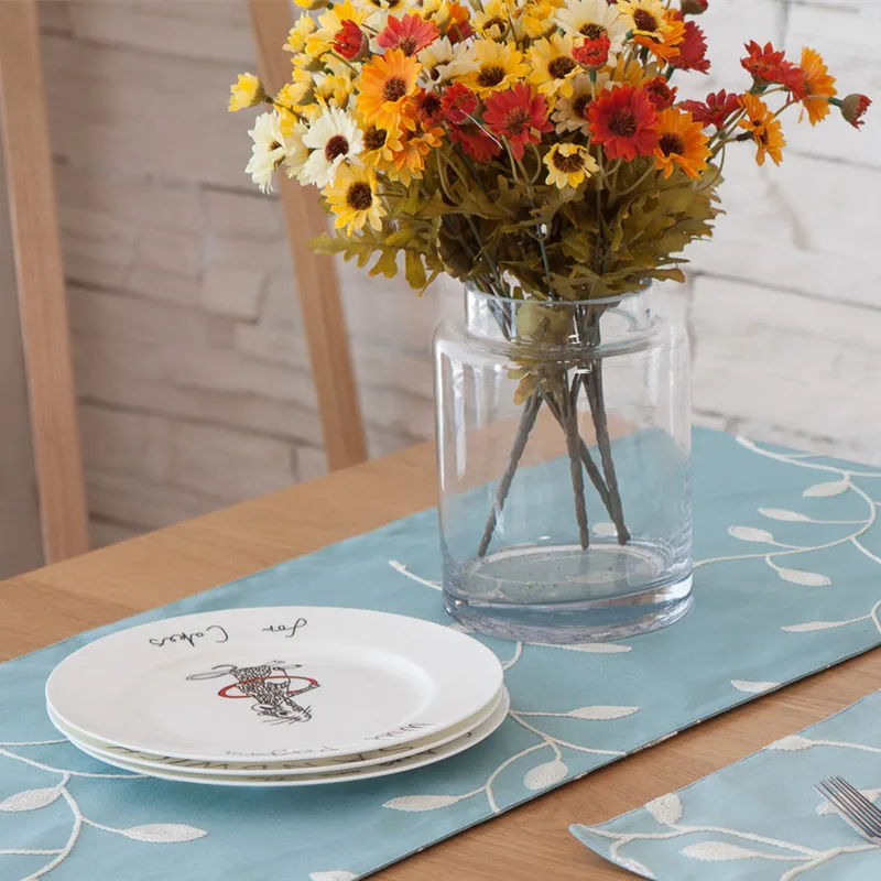 Бесплатная доставка синие скатерти с вышивкой в виде листьев винограда из хлопка