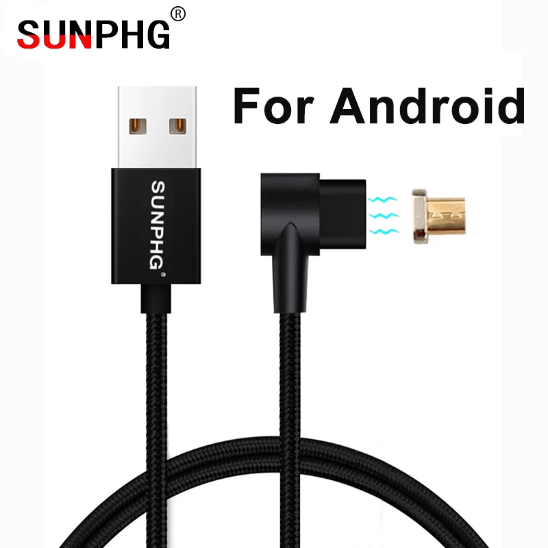 SUNPHG 1 м 2 Магнитный кабель нейлоновый Плетеный Универсальный Micro USB 90 градусов L для