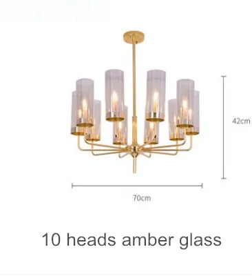 10 heads amber glass Современные стеклянные люстры, роскошные потолочные лампы, металлический светодиодный подвесной светильник для гостиной, столовой, кухни, светильники, блеск - Цвет абажура: 10 heads amber glass