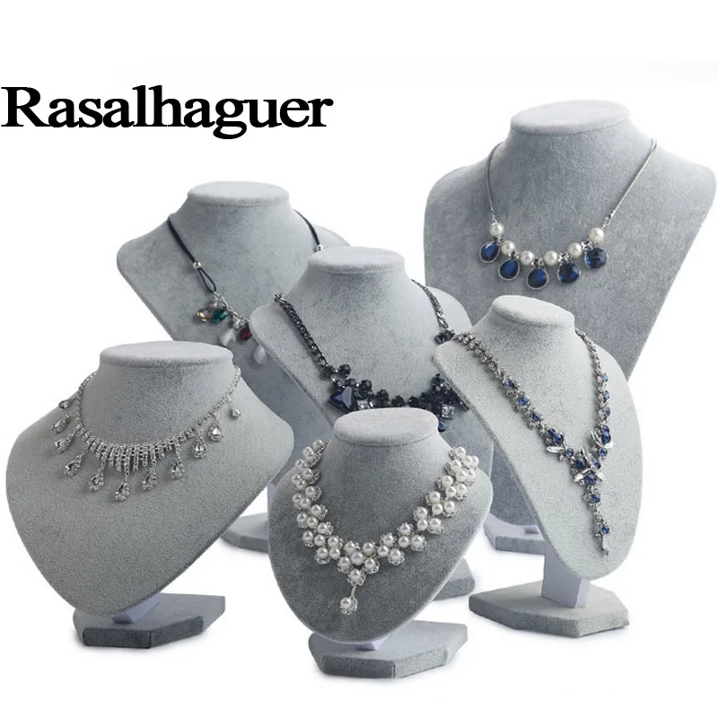 

Luxury Model Bust Show Exhibitor 6 Sizes Options Gray Velvet Jewelry Display Necklace Pendants Mannequin Jewelry Stand Organizer