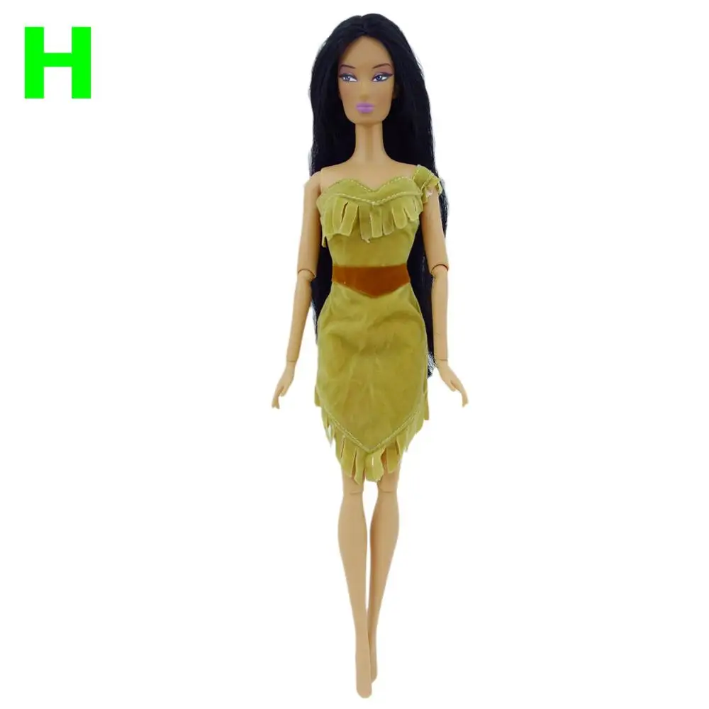 Сказочное желтое платье принцессы копия костюма Pocahontas игровой дом аксессуары Одежда для куклы Барби кукольный домик для девочек - Цвет: NO DOLL H