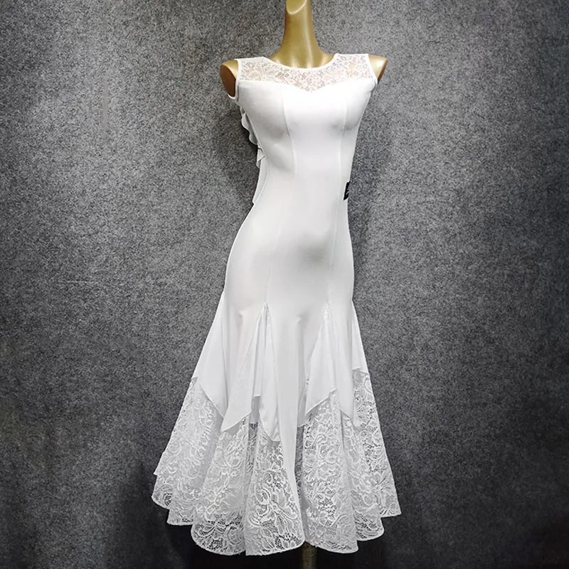 White Dress Rave Белые Бальные платья для женщин Вальс платье кружевное платье без рукавов женские стандартные платья для конкурса бальных танцев VDB608 - Цвет: White Dress