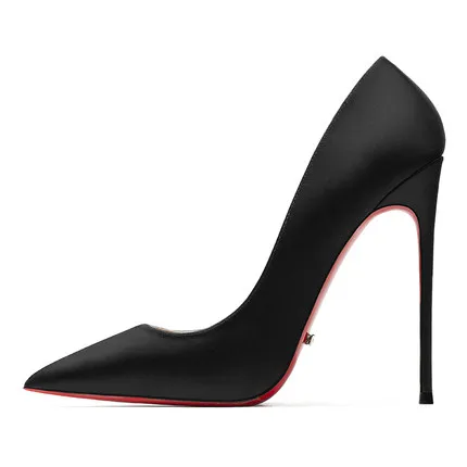black silk 12cm Качественные пикантные женские туфли-лодочки из шелкового атласа; туфли с красной подошвой; свадебные модельные туфли с острым закрытым носком на высоком тонком каблуке; туфли на шпильке - Цвет: black silk 12cm