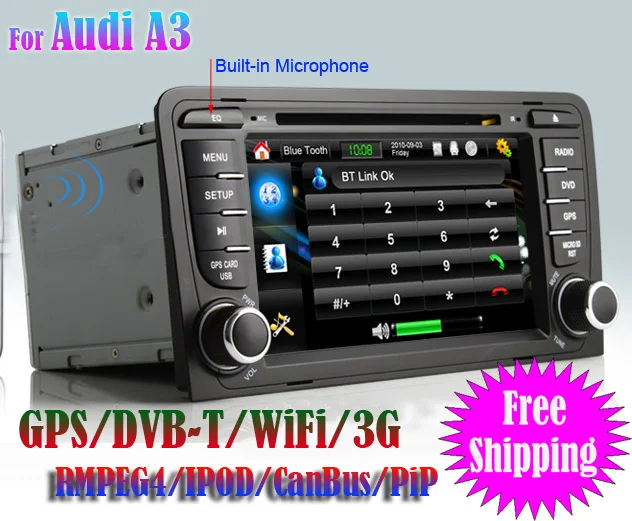Бесплатная доставка KS1183 7 дюймов HD DVD GPS для Audi A3 строить в навигация DVB T wi fi 3 г IPOD