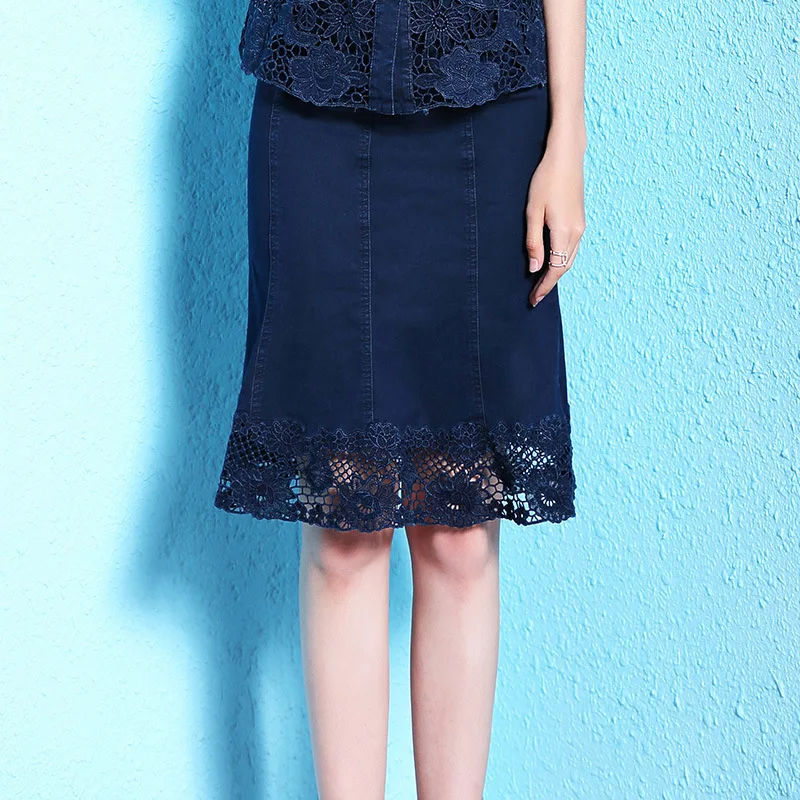 Navy blue Женские юбки в скандинавском стиле, лето, новинка размера плюс, женская джинсовая юбка, тонкая кружевная ковбойская юбка, NW18B2616 - Цвет: Navy blue