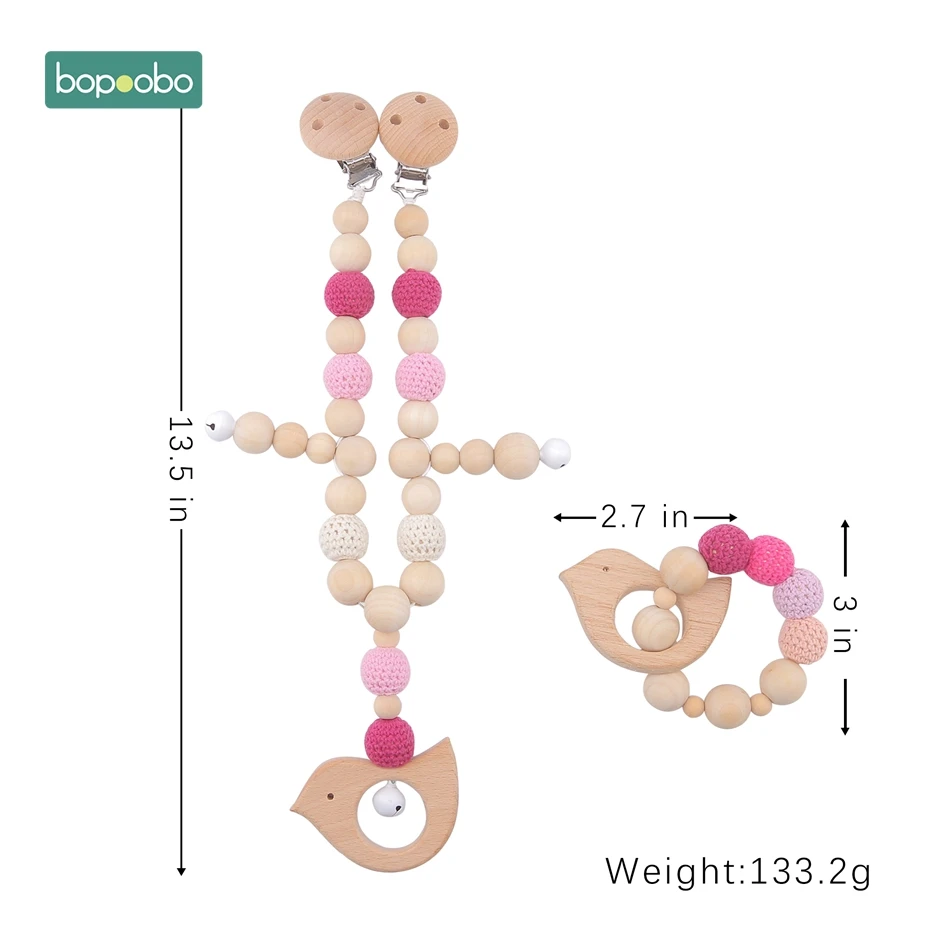 Pink Set Bopoobo 1PC Baby Rattle Crochet Beads Infant Toys Crib Mobile Bed Bell Toy Pram Cart Chain Wood Elephant Stroller Mobile Newborn - Цвет: Pink Set