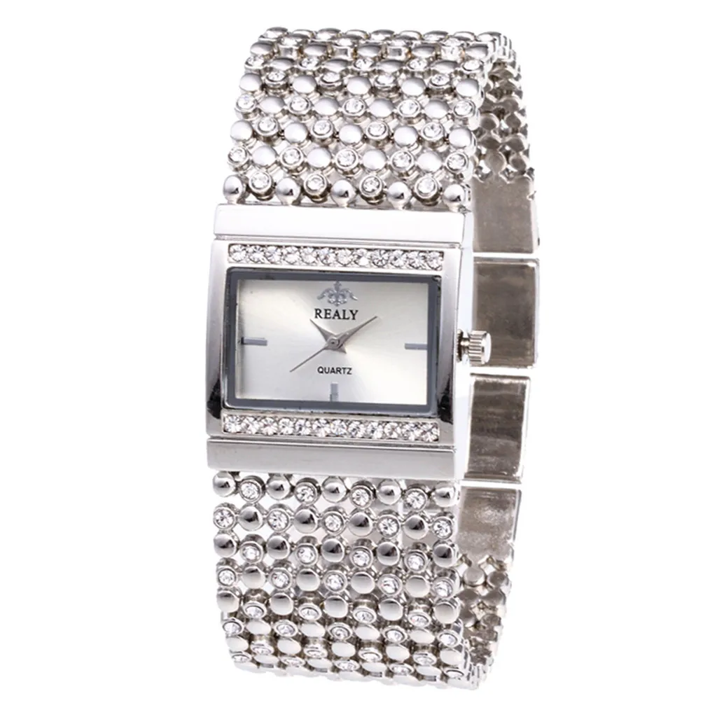 Silver Модные женские часы Relogio Feminino, роскошные женские часы с металлическим кварцевым сетчатым ремешком, прямоугольным циферблатом и бриллиантами, женские часы - Цвет: Silver