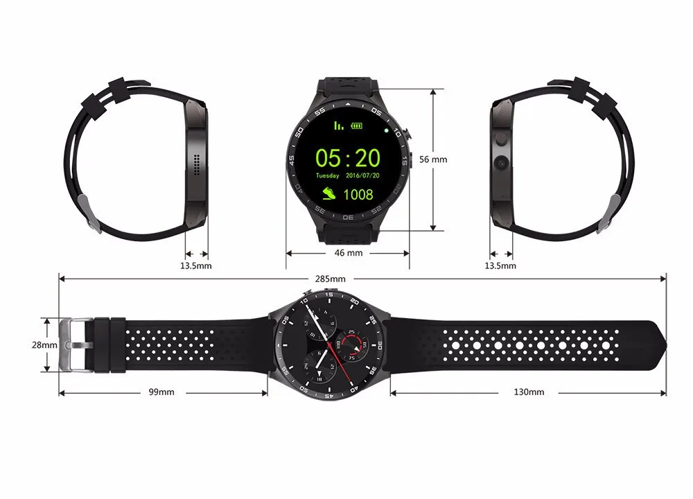 EXRIZU KW88 Android 5,1 OS Smartwatch телефон 3g gps wifi 1,3" AMOLED экран Смарт часы 2.0MP камера Датчик тяжести шагомер