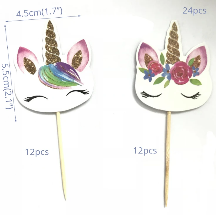 24 шт Единорог торт Топпер День Рождения украшения Дети Кекс вечерние наборы