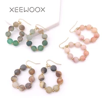 colorful natural stone semi precious stone pink green brown beads drop earring statement woman circle drop earring vintage gift