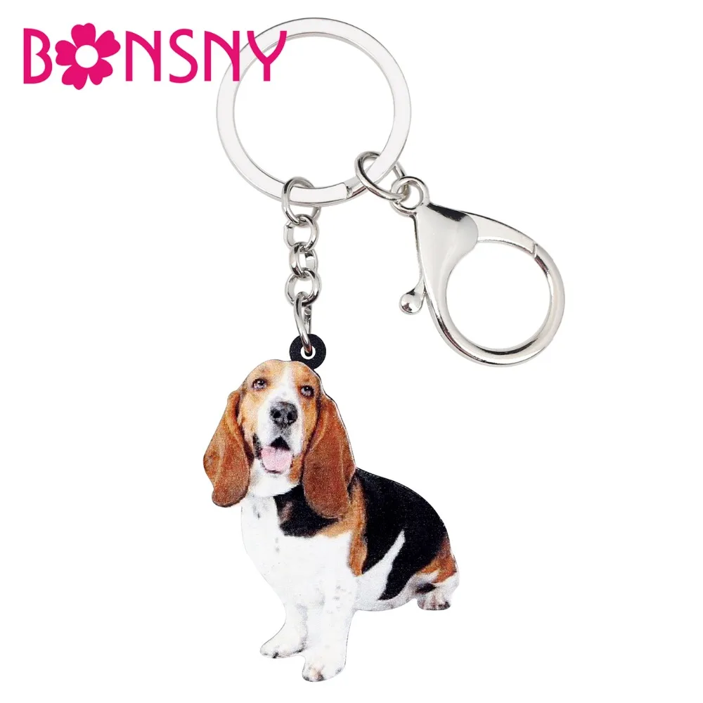 

Bonsny Statement Acrylic Basset Hound Dog Key Chain Keychain Ring Animal Jewelry For Women Girl Ladies Bag Car Purse Charms Gift