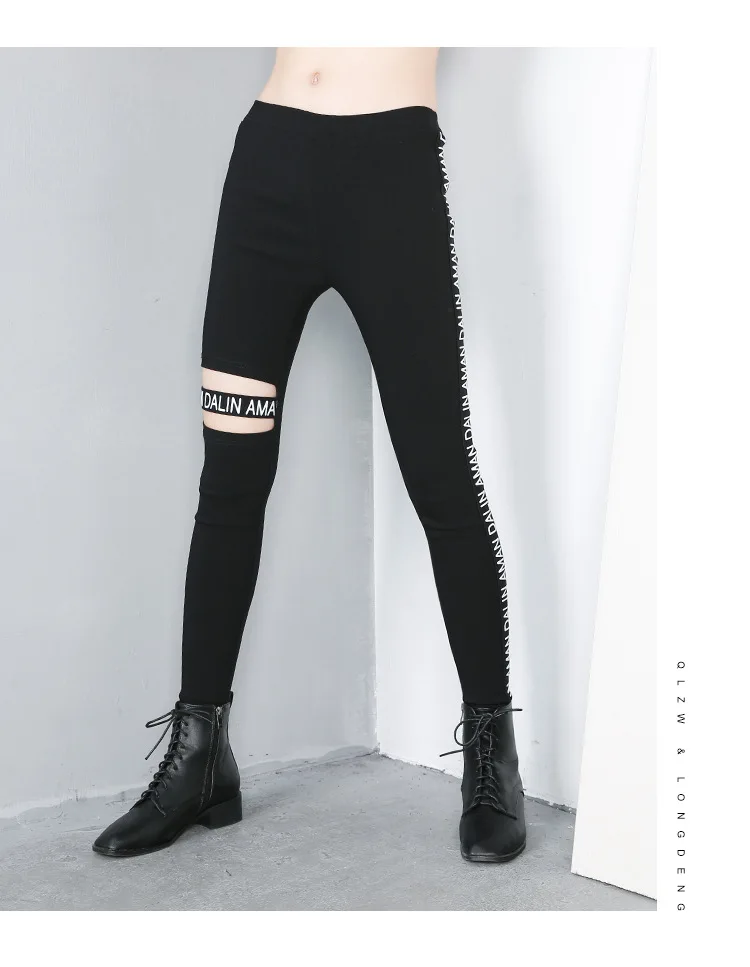 

Europe and the United States foreign trade 2019 spring new hole slimming slim leggings personality street pants