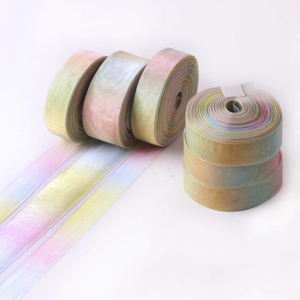 

50 Yards oll Multicolour Chiffon Ribbon Transparent Gradient Color Ribbons For Wedding Christmas Decoration Gift Wrapping Belt