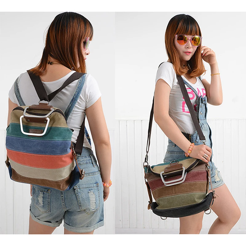 

Retro Striped Ladies Backpack Vintage Canvas Shoulder Bags For Women 2019 New Female Travel Crossbody Bags Casual Tote PJL008