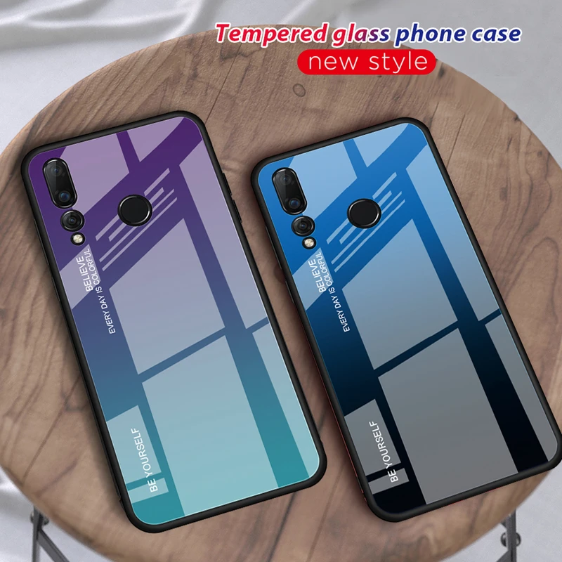 Градиентный чехол для телефона из закаленного стекла Huawei Nova 4 3i 2i 3E Siliocne мягкий