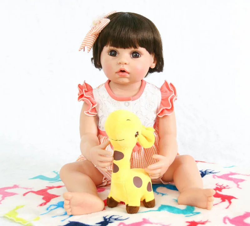 

Full Body Silicone Reborn Baby Doll For Girls 55cm Vinyl Newborn Princess Style Alive Bebe Birthday Gift Bathe Toy Accompanying