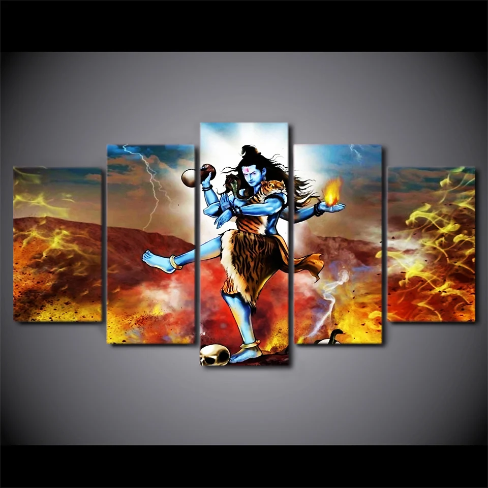 HD Printed 5 Piece Canvas Art Indian Mythology Painting Hindu God Poster Wall Pictures For Living Room Free Shipping CU-2334B | Дом и сад