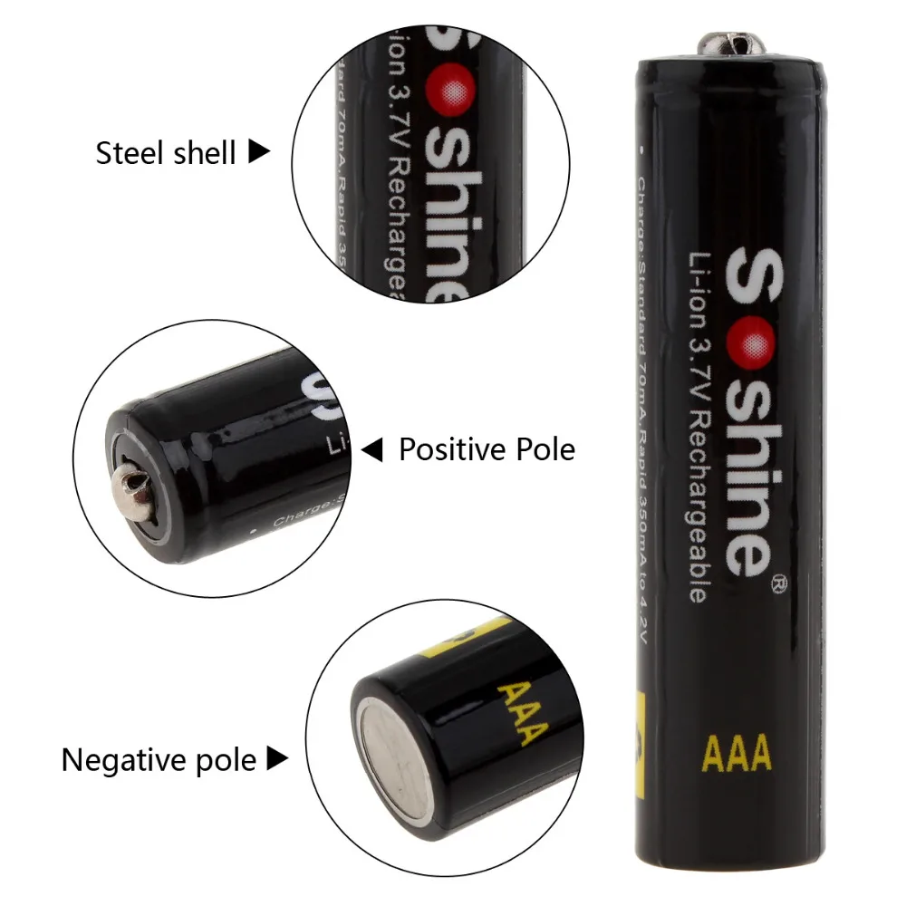 4PCS/lot Soshine 3.7V 10440 Li-ion battery 350mAh AAA Rechargeable Battery for LED Flashlights Headlamps High Quality | Электроника
