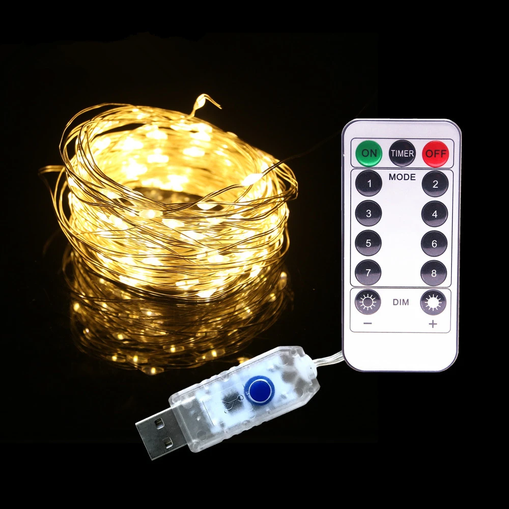 Водонепроницаемый DC5V USB светодиодная гирлянда для улицы Led струнные Серебристая