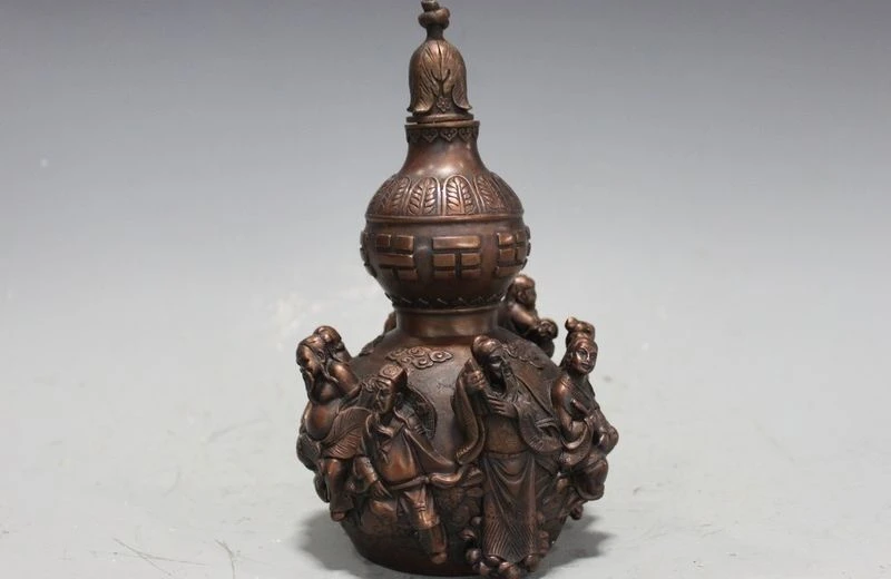 Китайский Фэншуй красная бронза медь Восемь Бессмертных Будда Тыква Калабаш