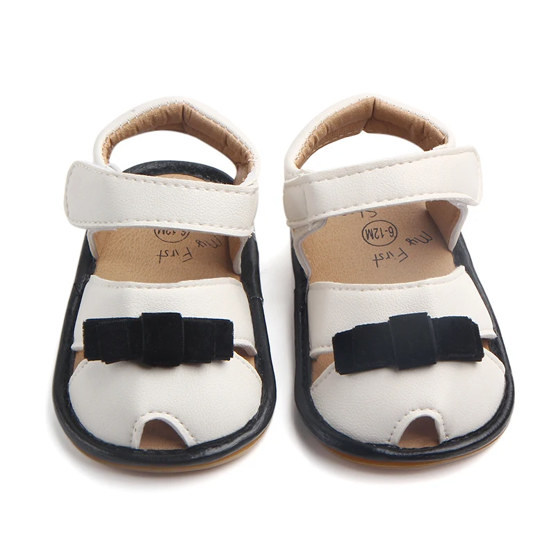 

Baby Girl Casual Sandals Cute Bow Magic Tape Hollow Breathable PU Non-Slip Sandals