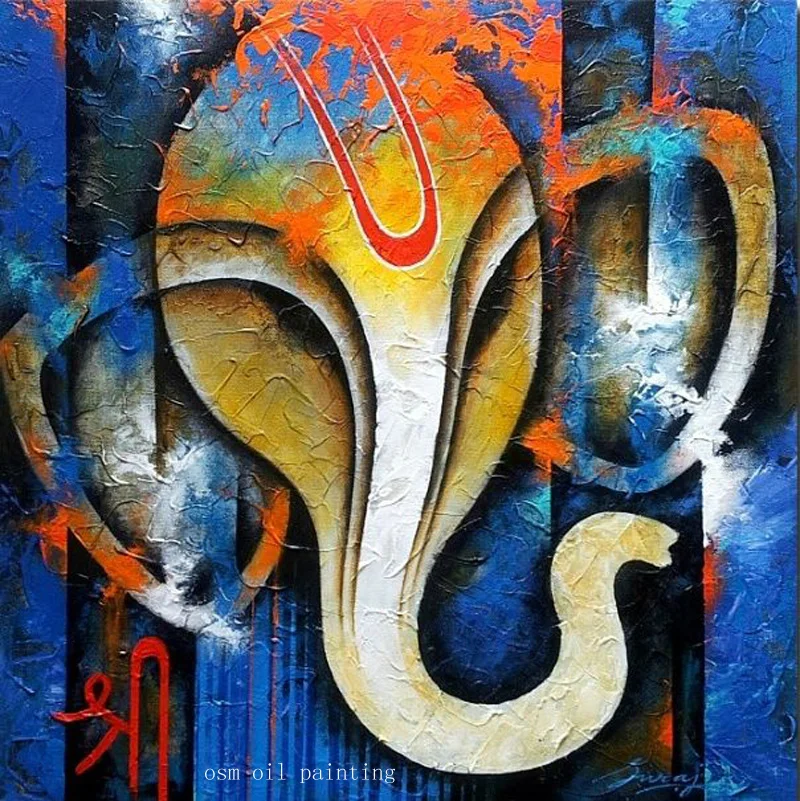 

Handmade Abstract Knife Palette Animal Oil Painting Unique Wall Canvas Painting Handicraft Indian Long Elephant Home Decoration