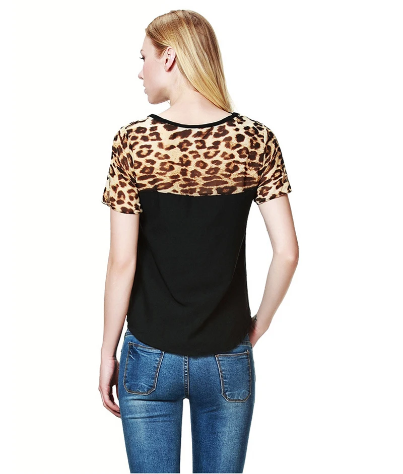 Leapord печати женские летние с коротким рукавом шить футболки черный и белый s-2xl